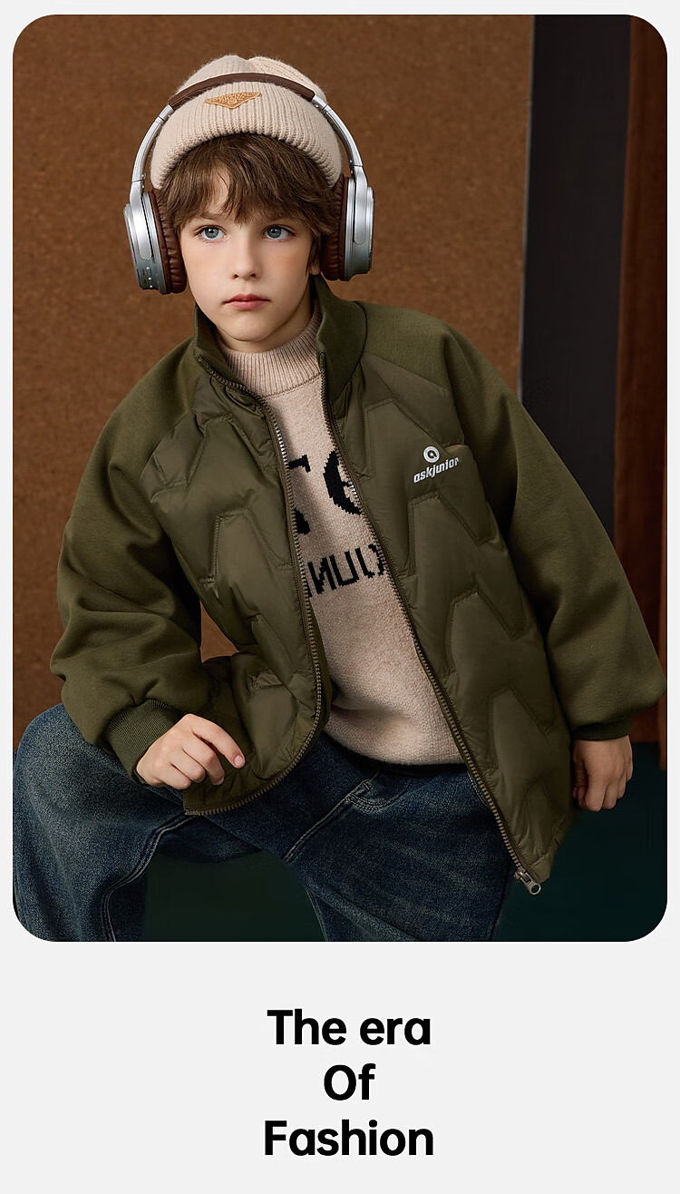 ASK JUNIOR Boys' Down Jacket Autumn Winter Warm 90% Down Raglan Sleeve Zip-up Coat Black 160cm 20