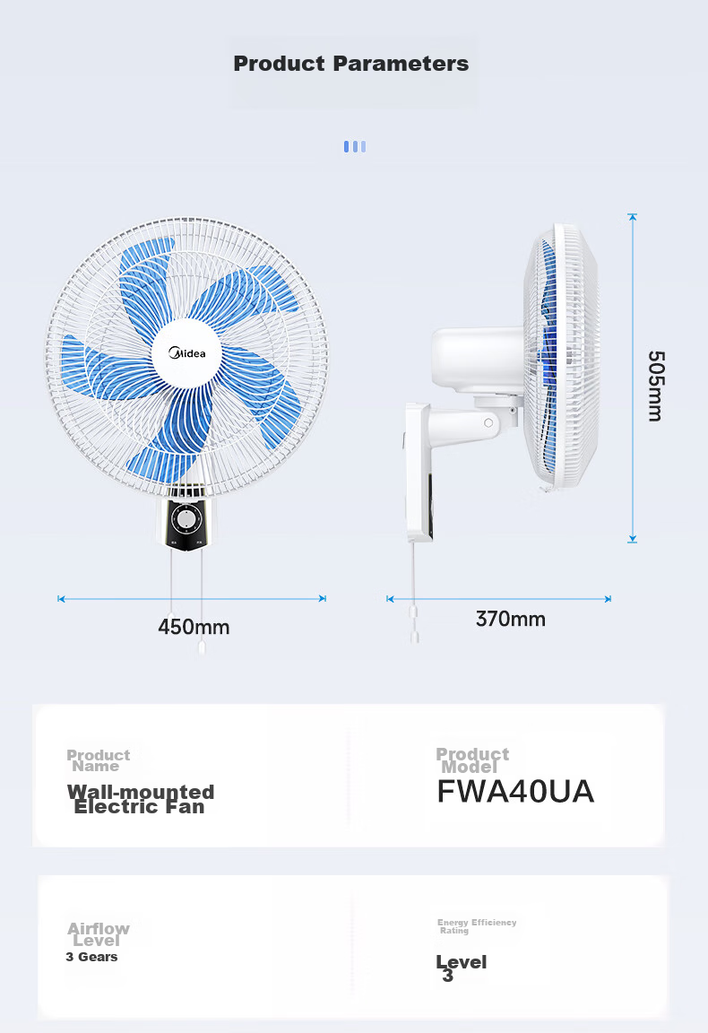 Midea Wall Fan, 16-Inch Wall-Mounted Electric Fan, Quiet Operation, Dormitory Use, Oscillating Commercial Wall Fan, Canteen High-Power Industrial Wall Fan, Oscillating Bull Horn Fan FWA40UA 14