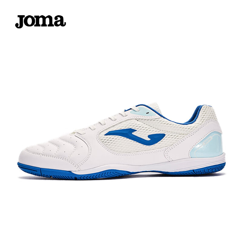 JOMA Adult Soccer Shoes for Men, Molded Studs, Five-A Indoor Field IN Flat-Bottomed Football Training Shoes, White And Blue, Size 43