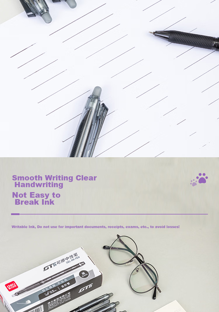 Deli [Best-Selling Product] Posture-Correcting Retractable Erasable Gel Pen, 0.5mm Bullet Tip (Erasable Crystal Blue), 12 Pens/box, A667 6