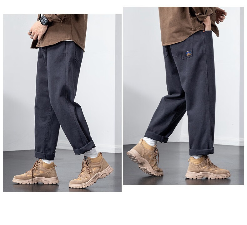 LangSha Men's Work Pants Loose Fit American Vintage Fashion Straight Leg Trendy Casual Versatile Long Pants 10
