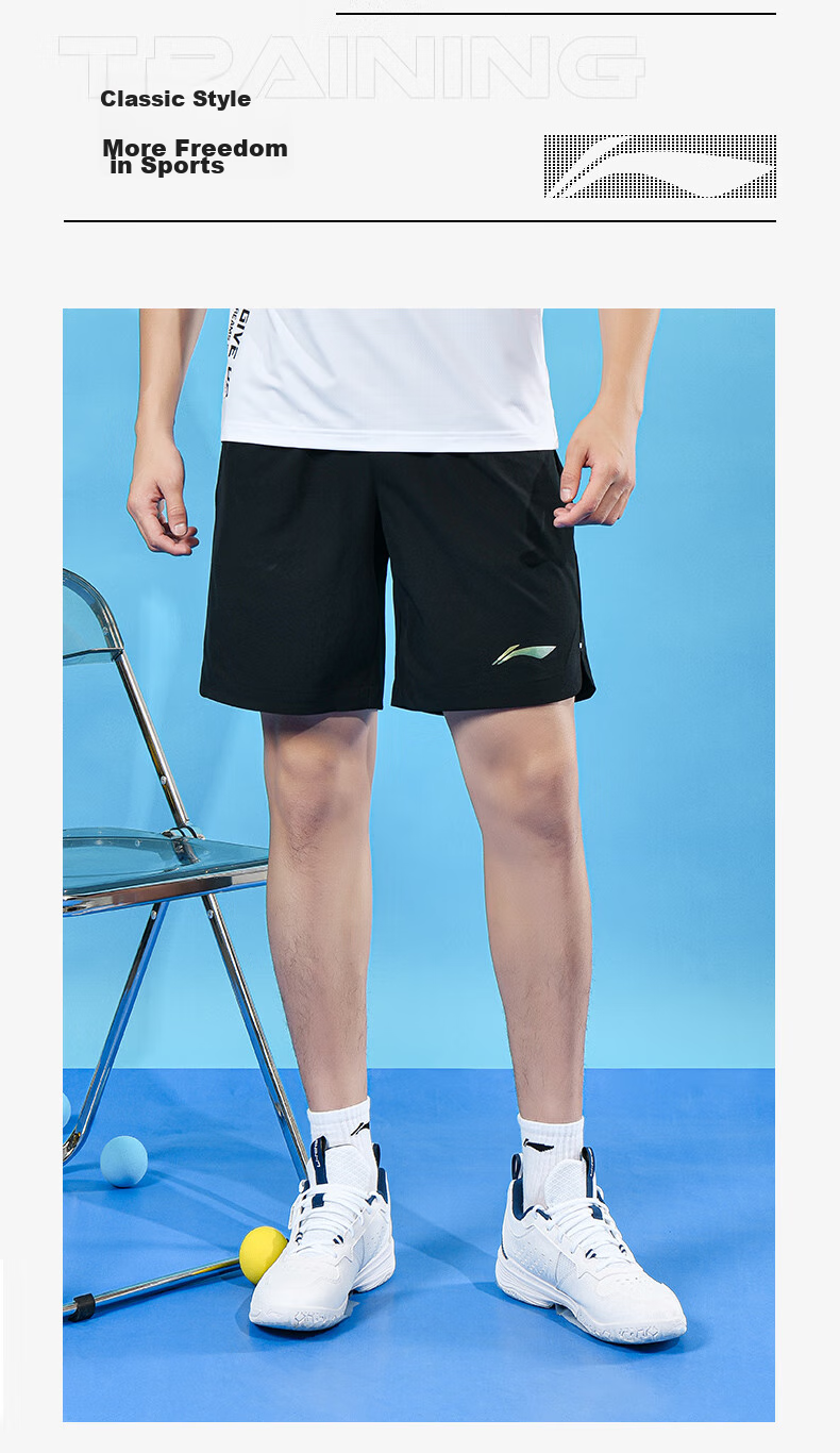 Li-Ning Badminton Shorts for Men, Spring And Summer Comfortable Breathable Sports Sweat-Absorbing Competition Training Pants, Black, Size S 3