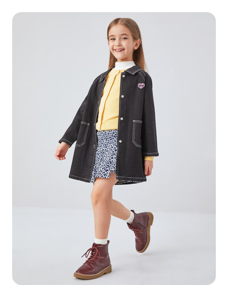 Annil Girls' Denim Jacket, New Autumn Style 2024, Black Denim, Size 160 6