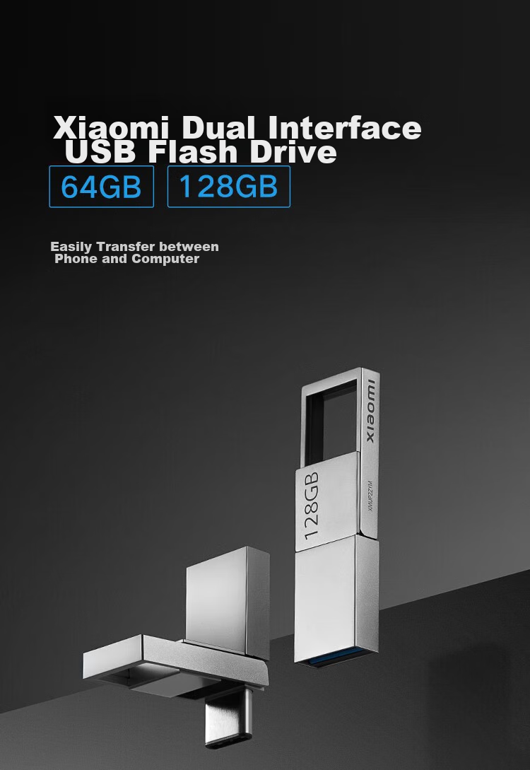 MI 128GB Type-C USB 3.2 Dual-Interface Portable Flash Drive for Phones And Computers, Direct Phone Connection, Capacity Expansion for Tablets And Cars, High-Speed 150MB/S 1