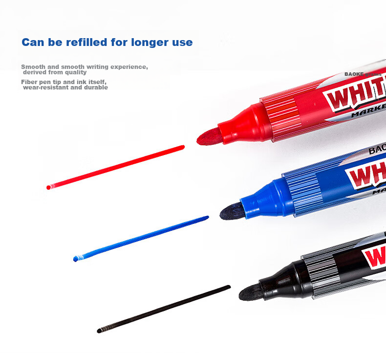 BAOKE MP399 Whiteboard Markers, Black Ink, Office Stationery for Meetings And Teaching, Refillable, 24 Pieces Per Box 5