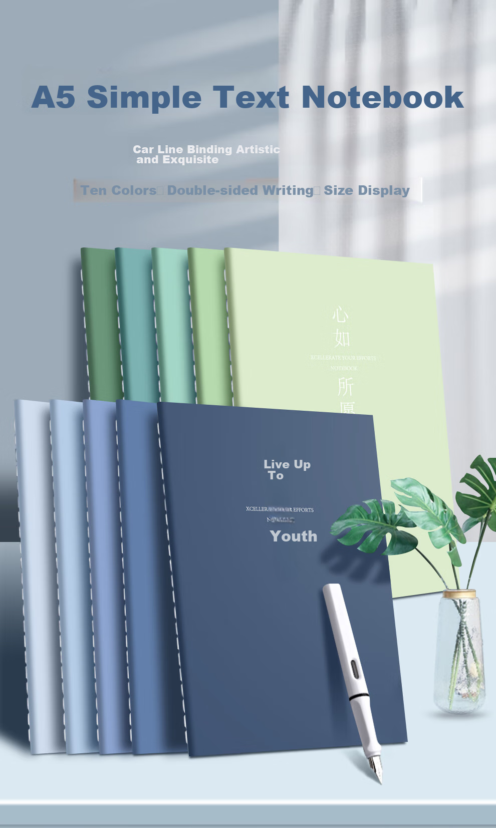 Faramon [Back to School Essential], 5-Pack A5 Lined Notebooks, Simple Design for Middle School, High School And College Students, Exam Preparation Soft Cover Notebooks, Thread-Bound Notebooks, Thick Stitched Notebooks, A5 Light-Colored Versio 1