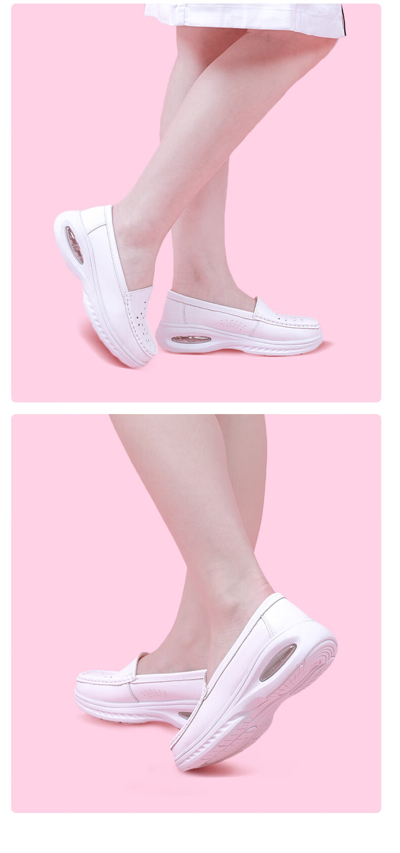 Feiying Nurse Shoes for Women, Genuine Leather, Breathable, Comfortable Soft Sole, Hollow Design, Easy on Feet, Medical Work Shoes, 2316 White, Size 34 12