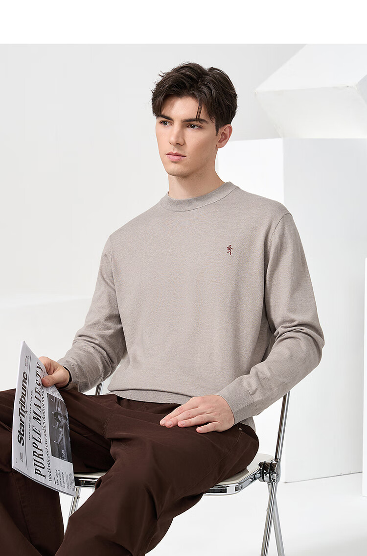DANCING WOLVES 【Wool】 Autumn Winter Classic Men's Thermal Sweater Round Neck Long Sleeve 306 Brown Size 175 13