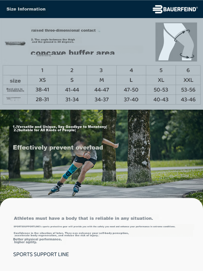 BAUERFEIND Sports Knee Brace, Summer Basketball Running Meniscus Knee Support Pad, Blue XXL Single Piece 3
