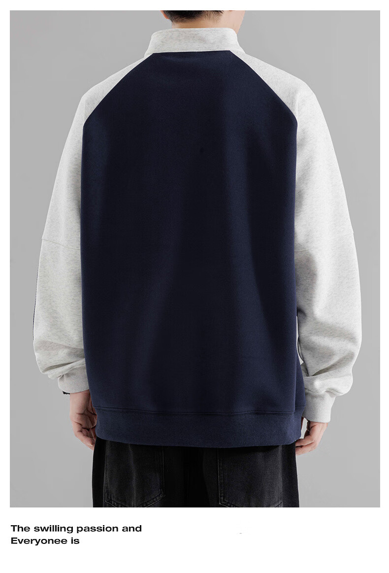 MMOPTOP American-Style Half-Zip Sweatshirt for Men, Spring And Autumn Season, Contrasting Color Raglan Sleeve, Loose Casual Top, 8905 Navy Blue L 11