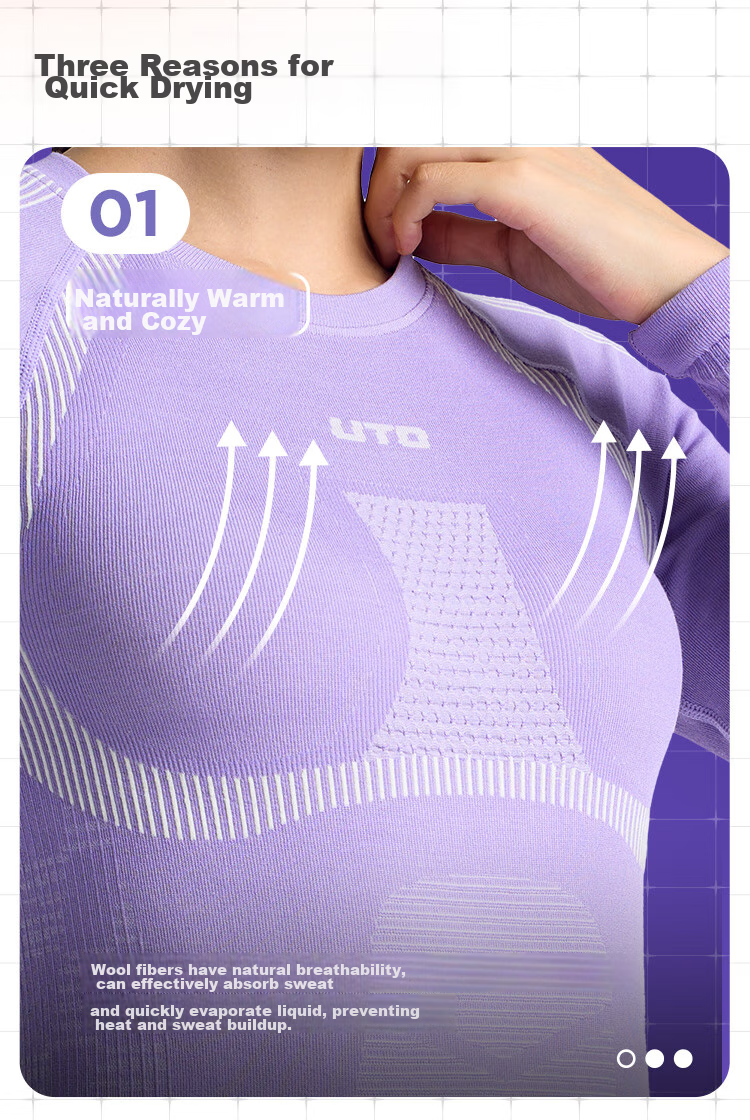 UTO Merino Wool Quick-Dry Top for Women, Outdoor Skiing Sports Daily Warm Underwear, Black-Gray Color, Size M 6