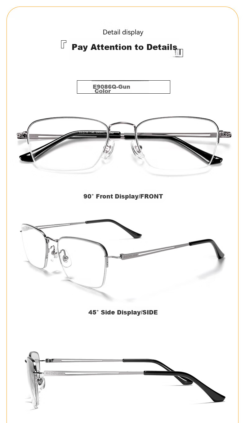 Xiyanghong Reading Glasses Ultra-Light Anti-Blue Light Stylish Business High-End Presbyopic Glasses for Middle-Aged And Elderly, High-Definition E9086Q 300 Degrees 9