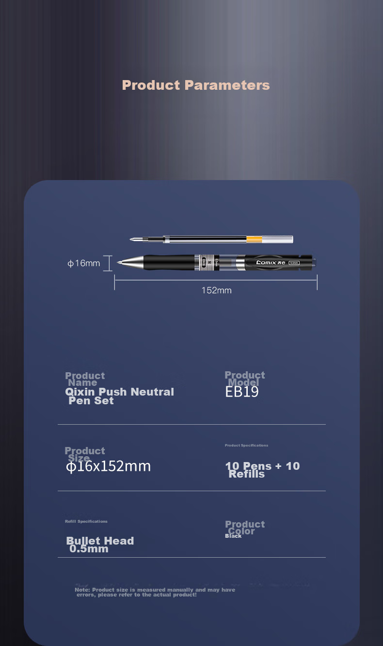 COMIX Gel Pen, Retractable Pen, Bullet Tip/water-Based Pen/0.5mm Conference Signing Pen, Black (10 Pens + 10 Refills), Exam Practice Kit EB19 9