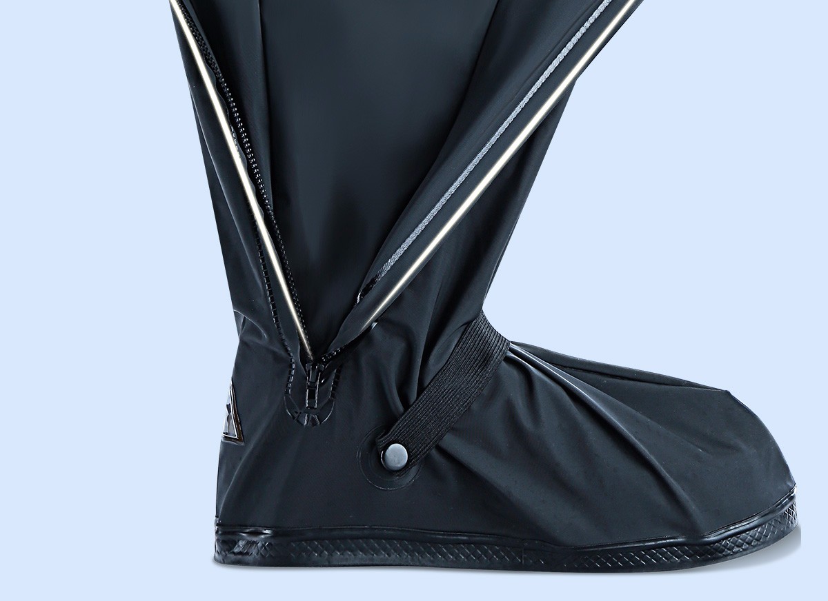 BWNK High-Top Rain Boot Covers, Waterproof Non-Slip Thickened Rubber Sole Wear-Resistant Outdoor Cycling Shoe Covers Rain Boots L Black 3