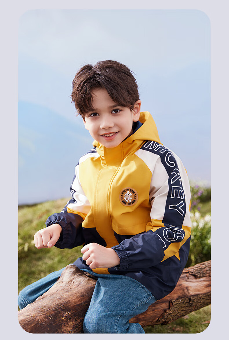 Disney Boys' Windbreaker Jacket, Children's Autumn And Winter Fleece Two-Piece Set, for Older Children, Three-In 3CS021, Yellow, Size 150 9