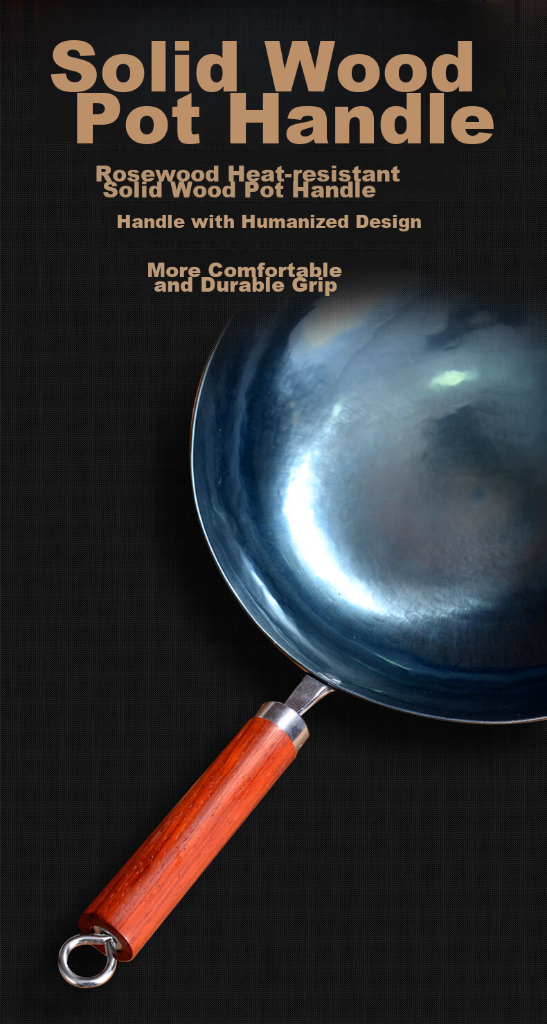 Laoniejia Sanwanliuqian Non-Stick Wok, Zhangqiu Iron Wok, Tongjian Three Brands, Household Handmade Traditional Wooden Handle Iron Pot, 32cm 16