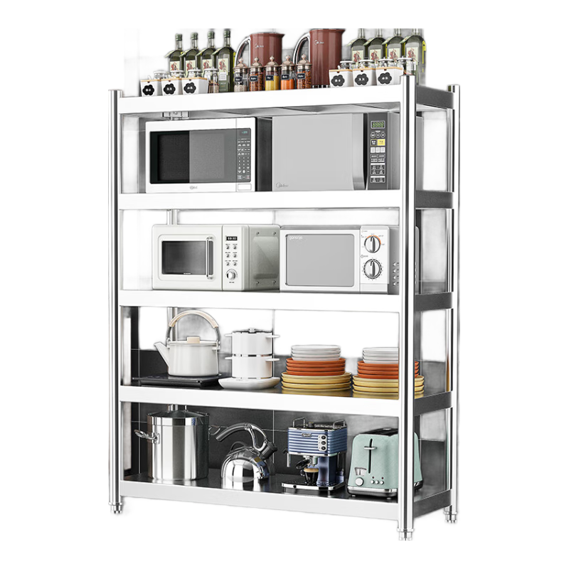 UOEN Stainless Steel Kitchen Multi-Functional Storage Rack, Multi-Layer Floor-Standing Household Cabinet, Microwave Oven Workbench Storage Shelf