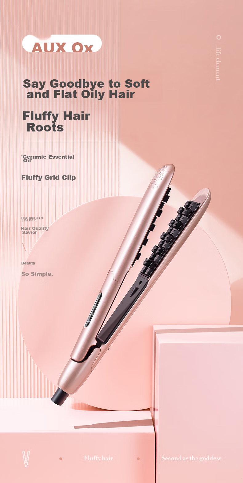 AUX Corn Silk Volumizing Hair Straightener [Negative Ion], Curling Iron And Flat Iron Combo, Hair Volumizer, Hair Straightening Tool for Men And Women, Root Lift Volumizing Clip, Electric Hair Straightener Gift 1
