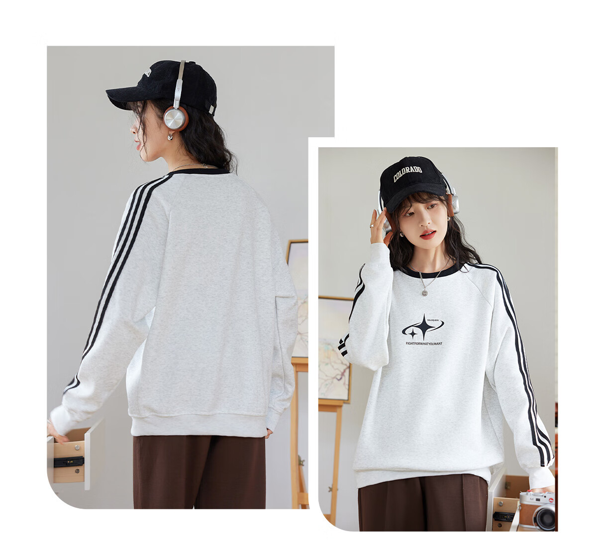 Halo Queen Women's Sweatshirt, Round Neck, Striped, Fashionable New Year Red, Casual Style, Loose-Fitting Top Jacket H143W1017 18