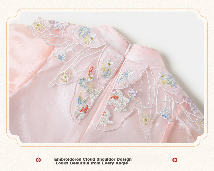 Classic Teddy Girls' Dress, Children's Hanfu, Big Kids' Improved Qipao, New Chinese Style Princess Dress, Pink, Size 160 13