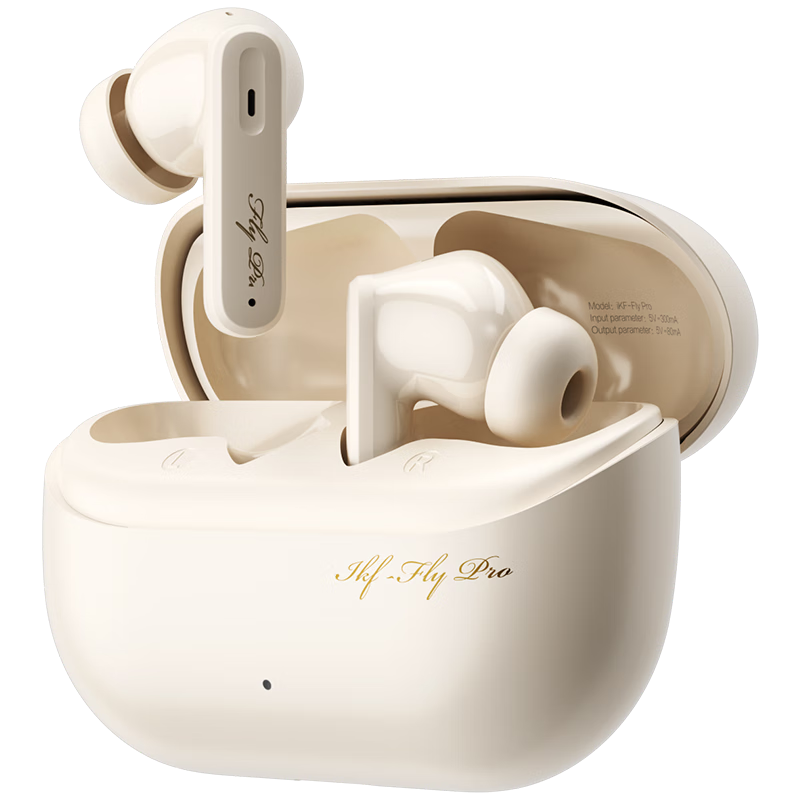 IKF Fly Pro True Wireless Bluetooth Earphones, In-Ear Headphones with Active Noise Cancellation, Low Latency, for E-Sports Gaming, Sports Running, High-Quality Sound, Four Microphones for Calls, Long Battery Life, Cloud White