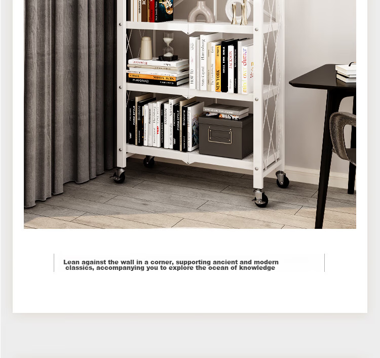 Yicainianhua Floor-Standing Bookshelf for Living Room, No Installation Required, Movable Folding Iron Art Bookcase, Book Storage Rack 6060 15