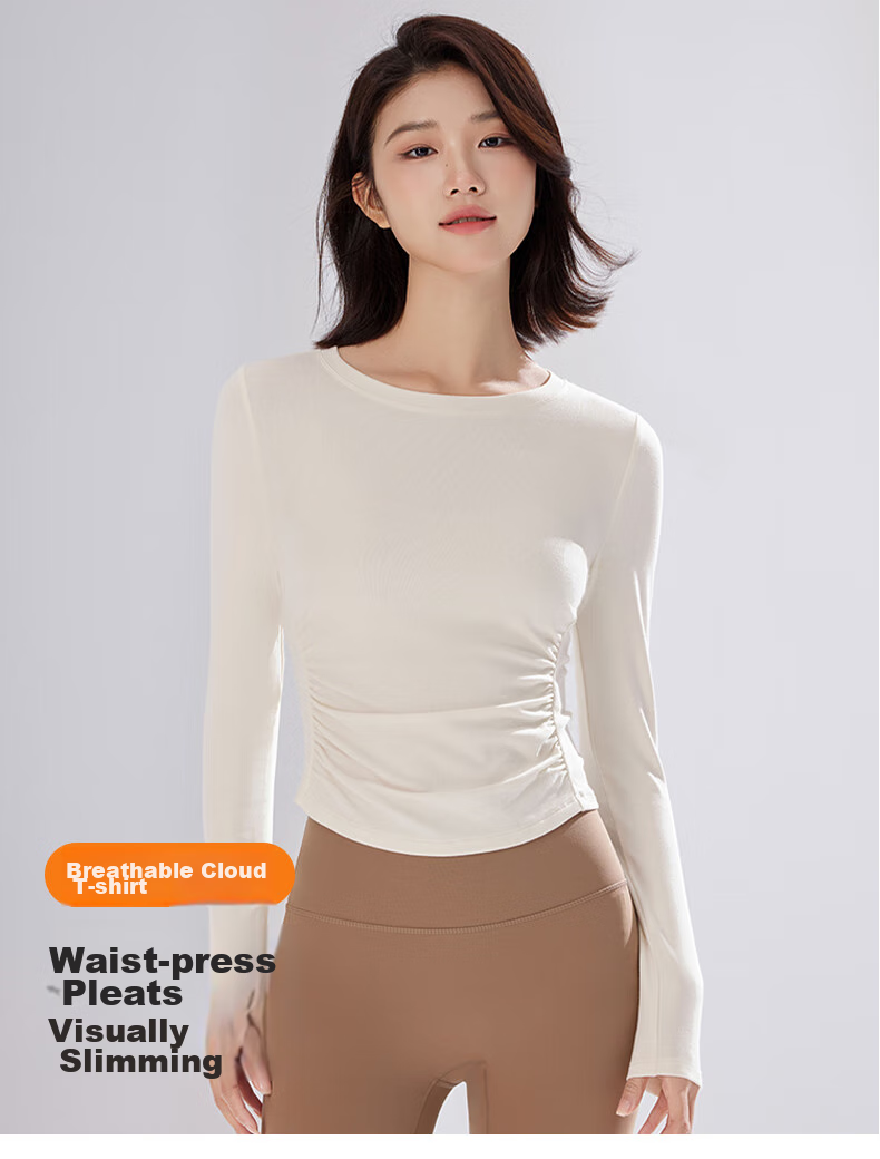 XUEXIMAN Yoga Top for Women, Long Sleeve T-Shirt, Autumn And Winter New Style, Pleated Slimming Design, for Running, Fitness, Sports, Quick-Dry Top 1