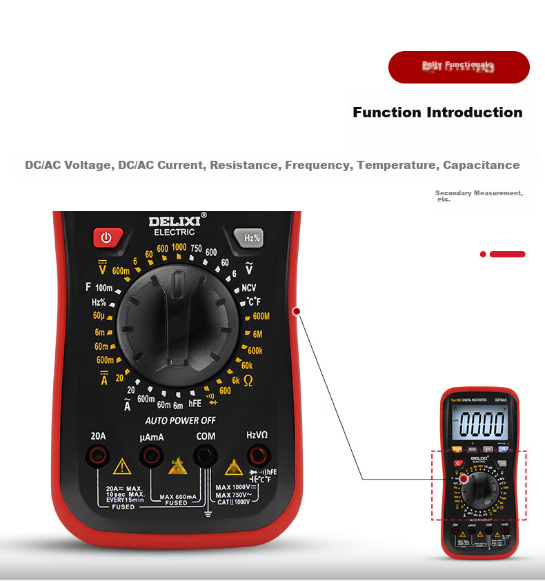 Delixi Electric High-Precision Digital Multimeter Multifunctional Digital Voltage Tester DEM11+ 16