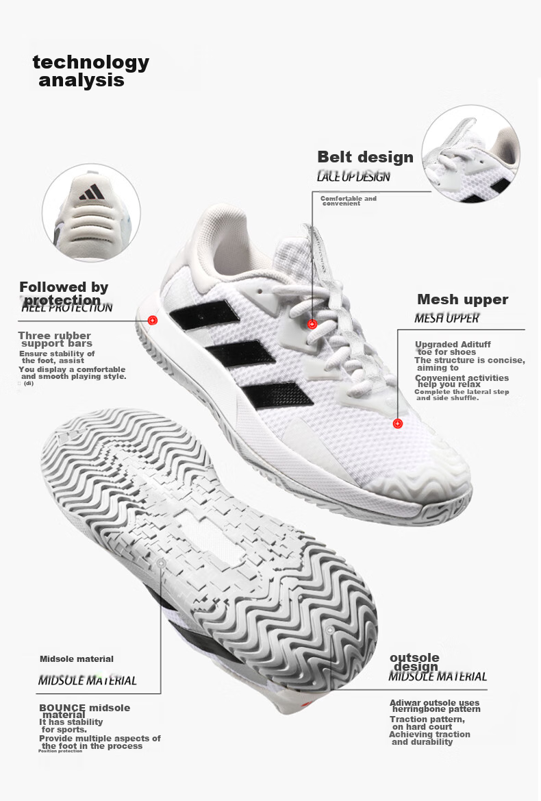 Adidas Tennis Shoes for Men, Professional Sports Shoes, Breathable And Wear-Resistant Men's Shoes, Peak Tennis Shoes ID1496, White, Size 43 2