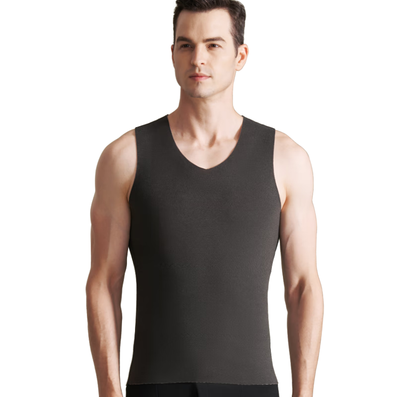 Hengyuanxiang [Contains Silk] Men's Thermal Vest, German Velvet Undershirt, Seamless Underwear, Autumn And Winter Gray
