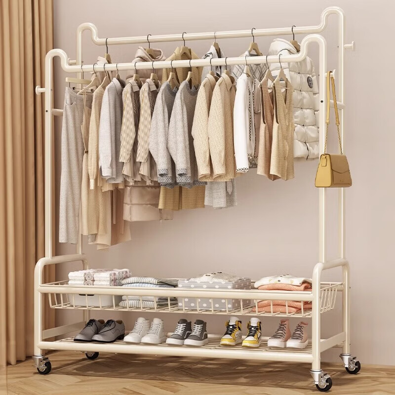 YOUQIN Clothes Drying Rack for Bedroom, Indoor Movable Balcony Clothes Hanger, Simple Drying Pole Coat Rack