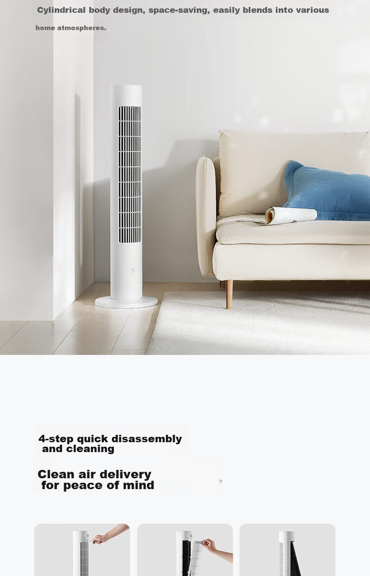 Mijia Xiaomi Electric Fan, Floor Fan, Tower Fan, Bladeless Fan, DC Inverter, Wide-Angle Natural Wind, Quiet Operation, Energy-Saving, Smart Control, APP with 100-Level Adjustment 10