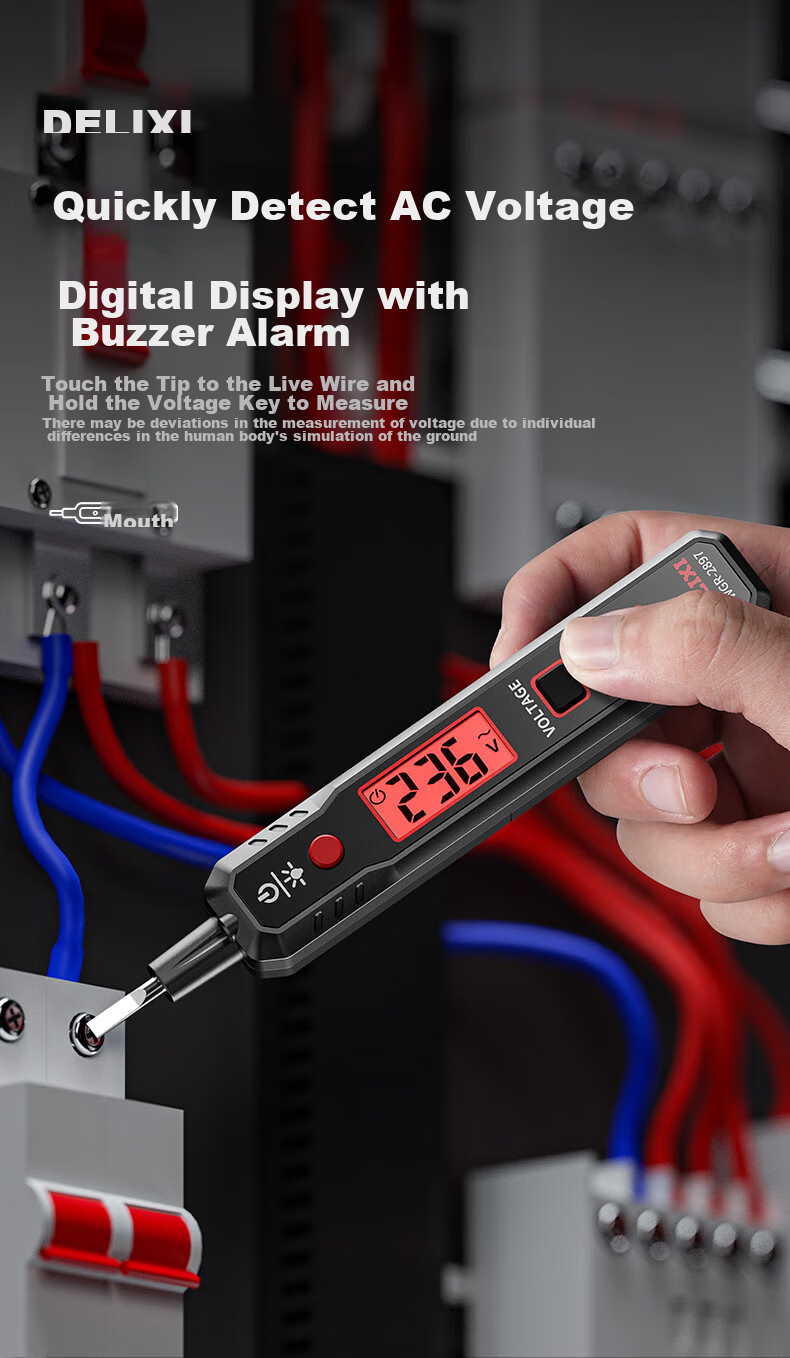 Delixi Electric Pen 2897 Smart Voltage Tester Multifunction Wire Break Detection Digital Display Electrician Induction Test Pen 3