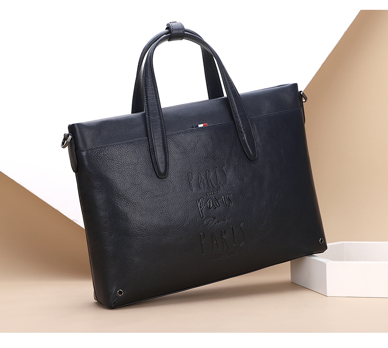 ELLE HOMME Men's Business Briefcase, Trendy Multifunctional Top-Grain Leather Handbag, Casual Horizontal Style Shoulder Crossbody Bag EA988201710 Black 5