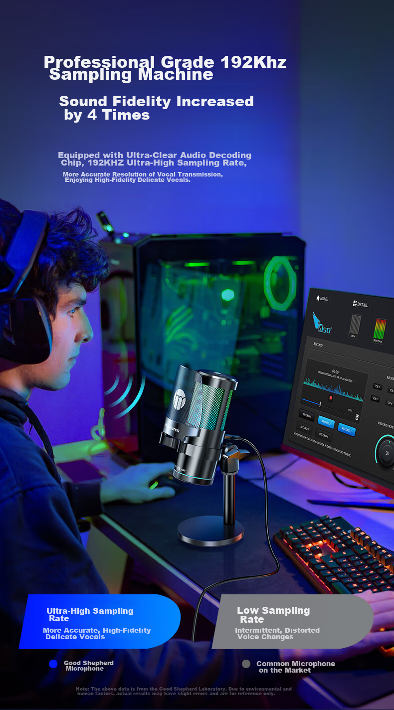 Haomuren Computer Microphone, Gaming And E-Sports Dedicated, Noise-Cancelling Condenser, Karaoke Recording, Professional Sound Card, Live Streaming Host Equipment, Microphone for Desktop, Suspended Arm Stand, Desktop And Mobile USB Wired 10