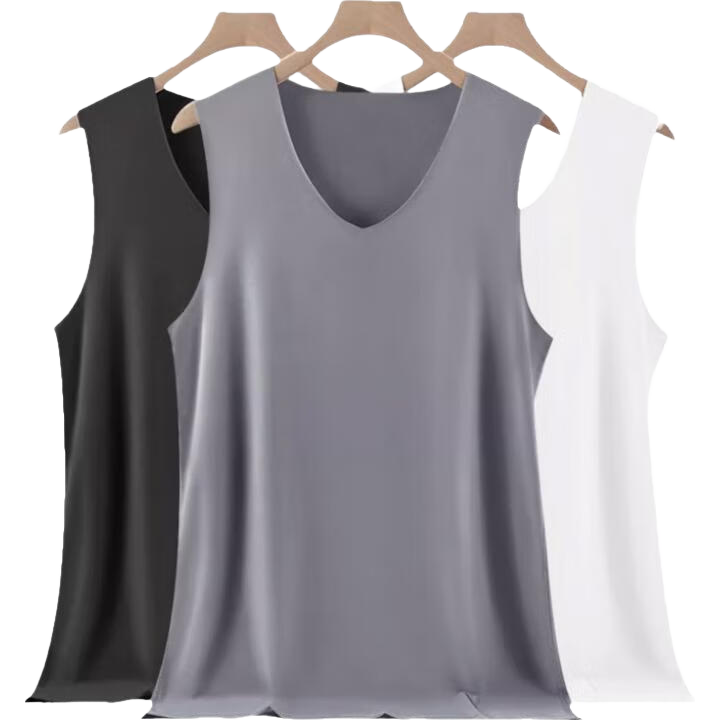LangSha Men's Tank Top, Ice Silk Seamless 7A Antibacterial, Spring And Summer Sports Undershirt, Elastic Base Layer, 3-Pack