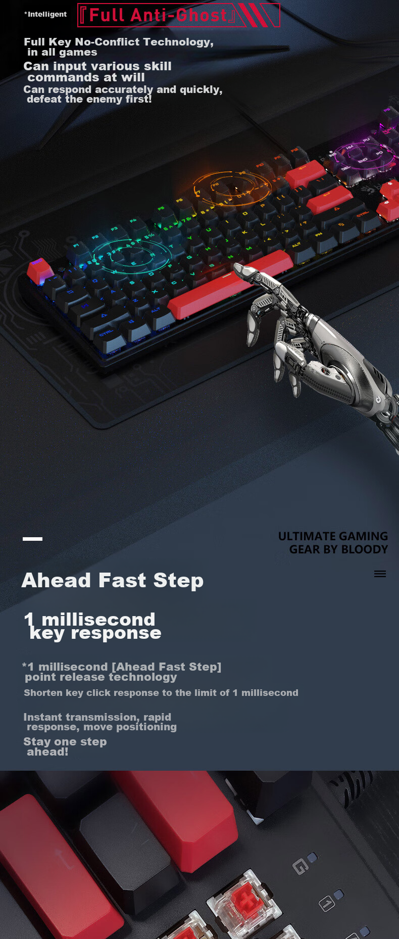 A4TECH S510R, 104-Key Mechanical Keyboard, Wired Keyboard, Gaming Keyboard for E-Sports, Tea Switch Keyboard, Blood Hand Phantom, Red Switch, Black And Red, Wired 5