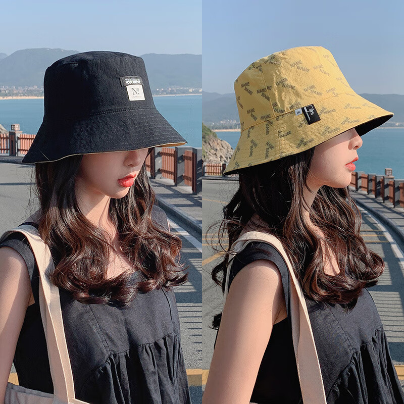 XUEXIMAN Women's Sun Hat, Korean-Style Trendy UV Protection Bare-Faced Versatile Japanese Fisherman Hat, All-Season Double-Sided Bucket Hat