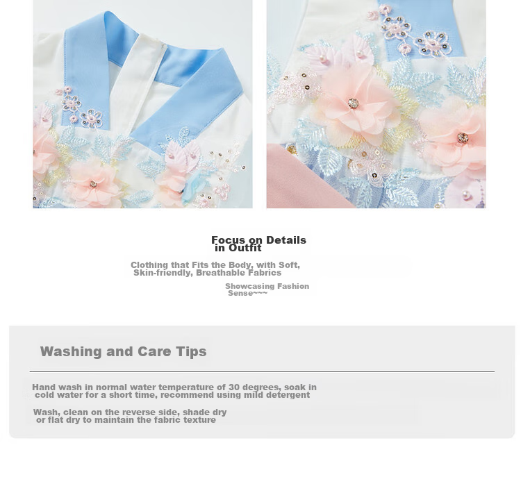 ASK JUNIOR Girls' Summer Dress, Vintage Hanfu Style for Older Children, Lightweight Short-Sleeve Mesh Princess Dress 5