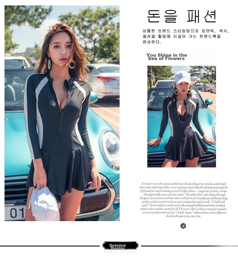 DK Swimsuit for Women, Small Chest, Sexy Push-Up, Korean Style, Conservative, Tummy Control, Slimming One-Piece Swimwear for Hot Springs, Black, XXL 2