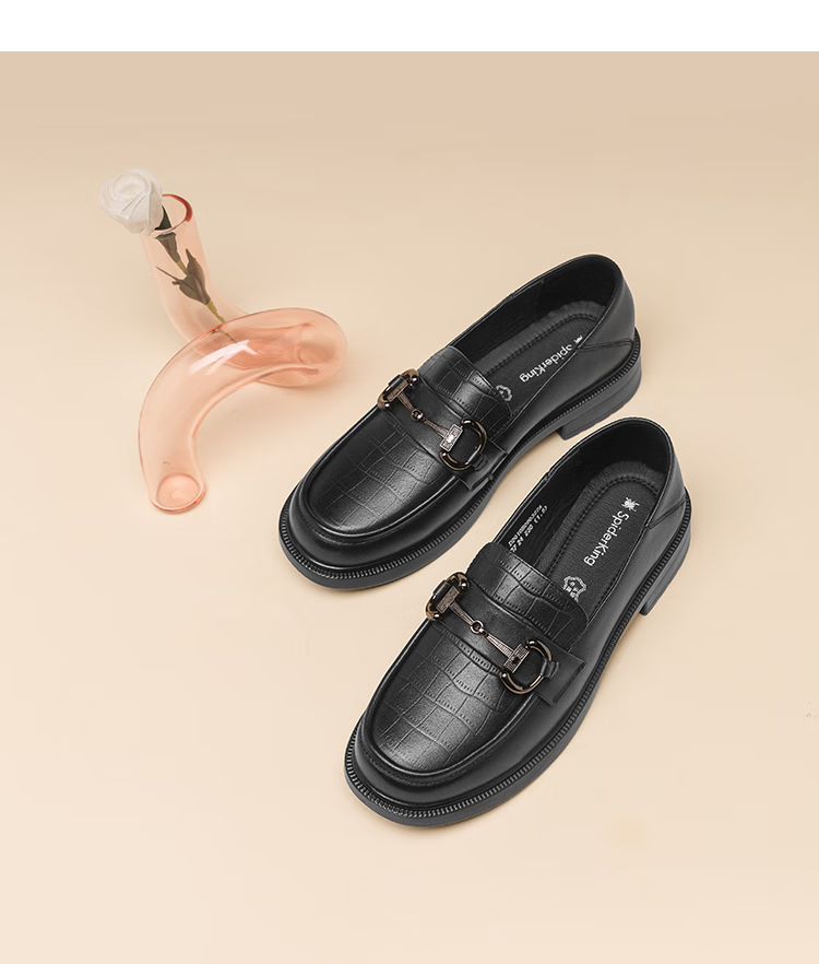 SPIDER KING Women's Single Shoes, Cowhide Leather, British Style Versatile Loafers, Fashionable Thick-Soled Comfortable Slip-On Shoes for Women, 090327A, Black, Size 38 11