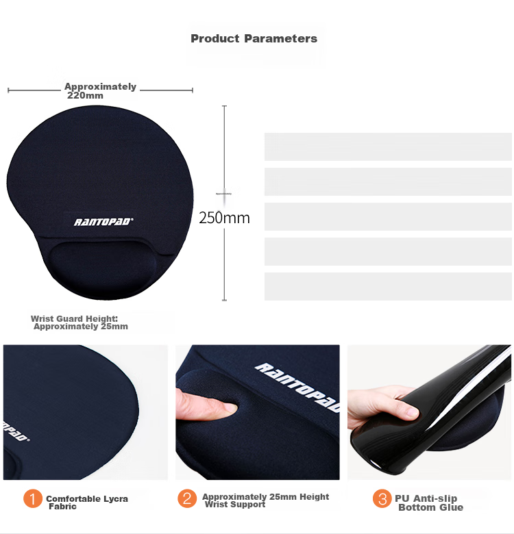 Rantopad TOTO Pro Memory Foam Wrist Rest Mouse Pad Lycra Surface Large Ergonomic Hand Support Mat Office Gaming FPS Smooth Non-Slip Desk Pad Mig 5