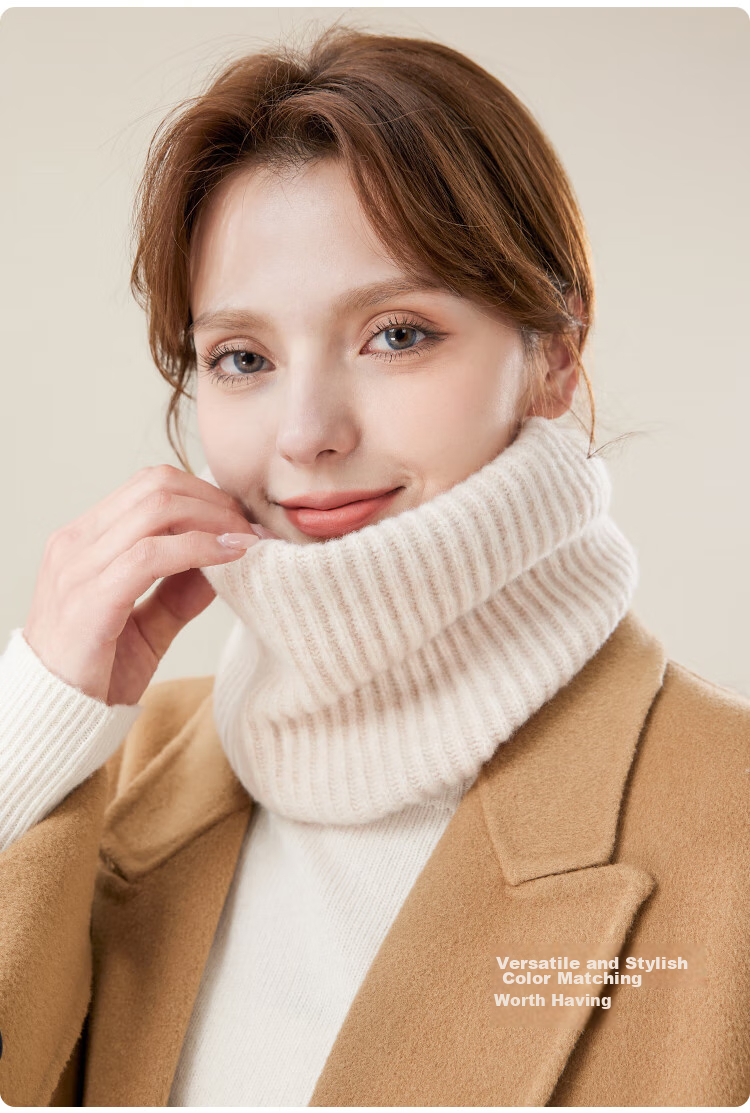 JIUMU Pure Wool Warm Neck Gaiter for Women, Autumn And Winter Thickened Cold-Proof Neck Protector, Women's Neck Warmer, Outdoor Scarf for Winter 6