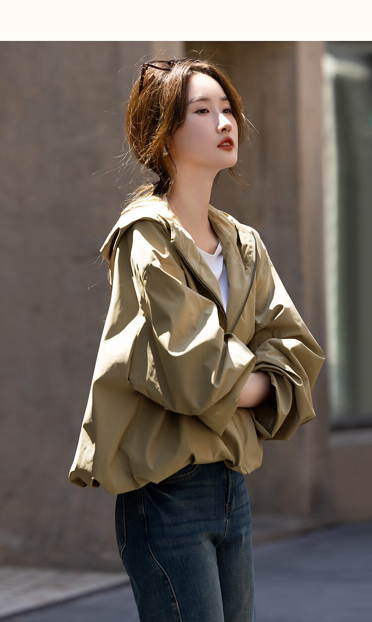Dme [Dare to Act] Spring And Autumn High-Tech Triple-Protection Hooded Elegant Pleated Petite Short Women's Jacket 10