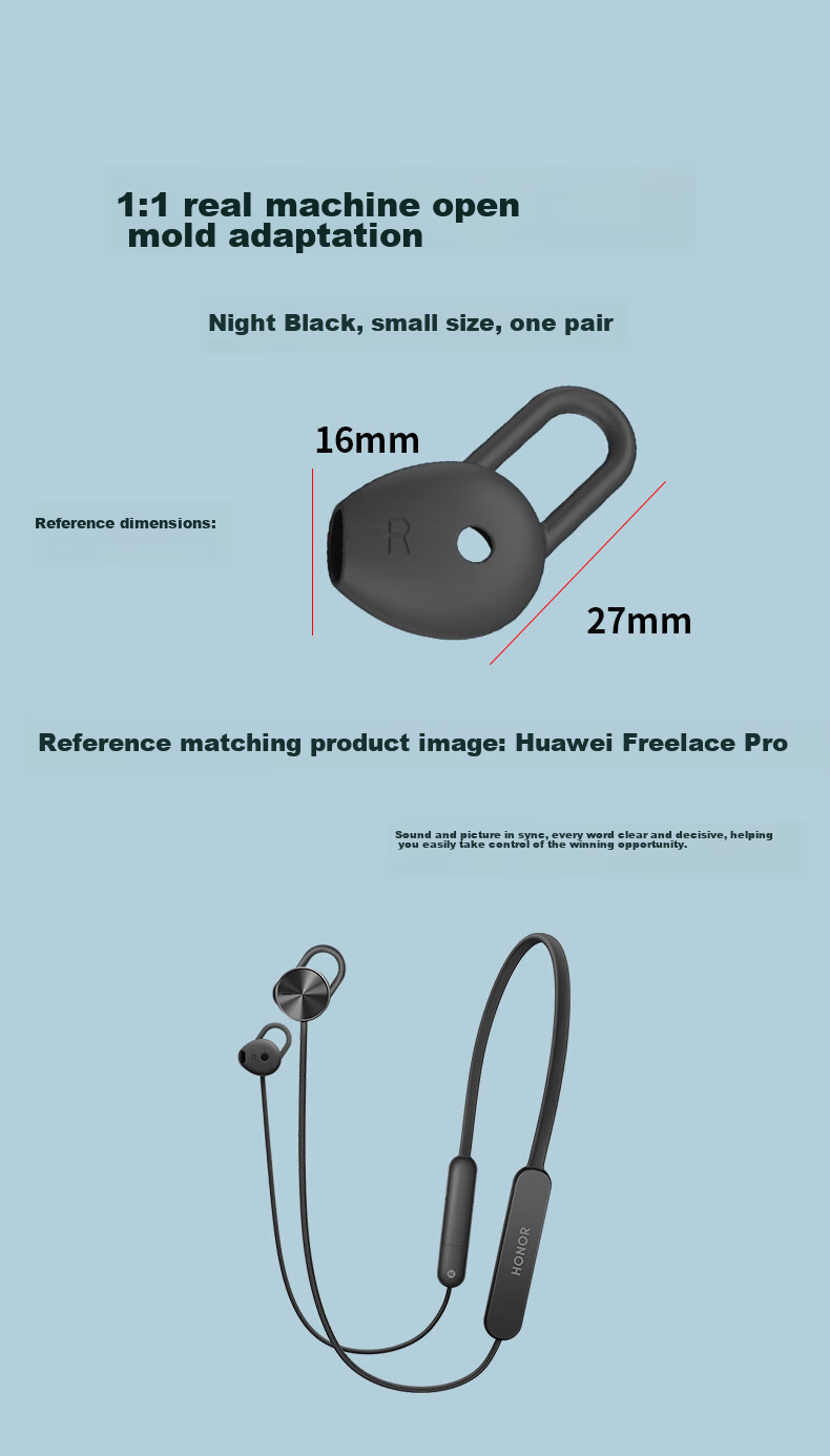 Masentek ES23 Earphone Tips, Compatible with Huawei Freelace Active Edition, Honor X Sport PRO, AM66 Bluetooth Earphones, HUAWEI Silicone Tips Accessories, Black Small 3
