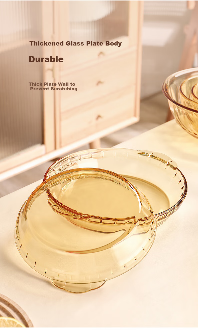 CRISTALGLASS Double-Handled Heat-Resistant Glass Plate Steamed Egg Dish, Sauce Scoop, Small Seafood Plate, Microwave-Safe Pizza Baking Tray for Home Use 5