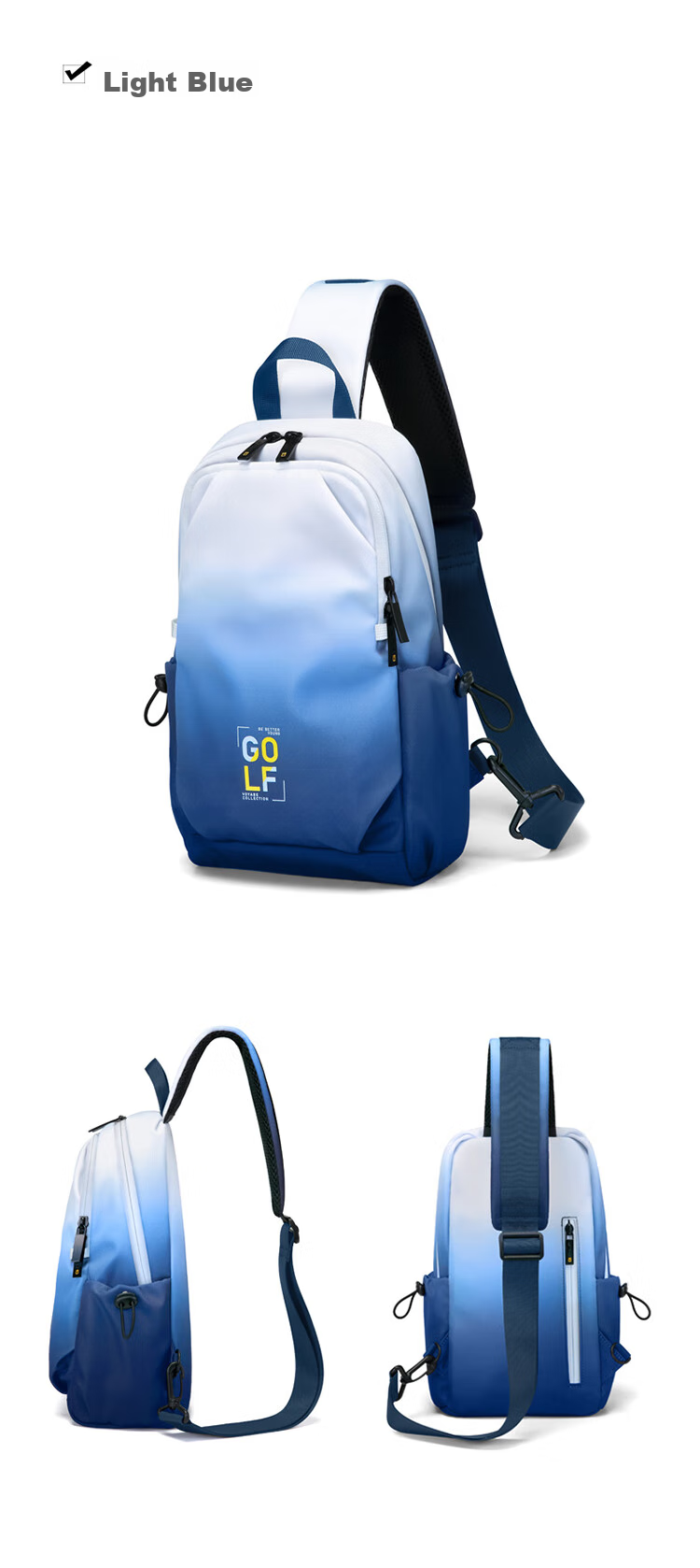 GOLF Chest Bag, Unisex Shoulder Crossbody Bag, Gradient Phone And IPad Bag, Water-Resistant Sports Small Backpack, Cycling Waist Pack 18