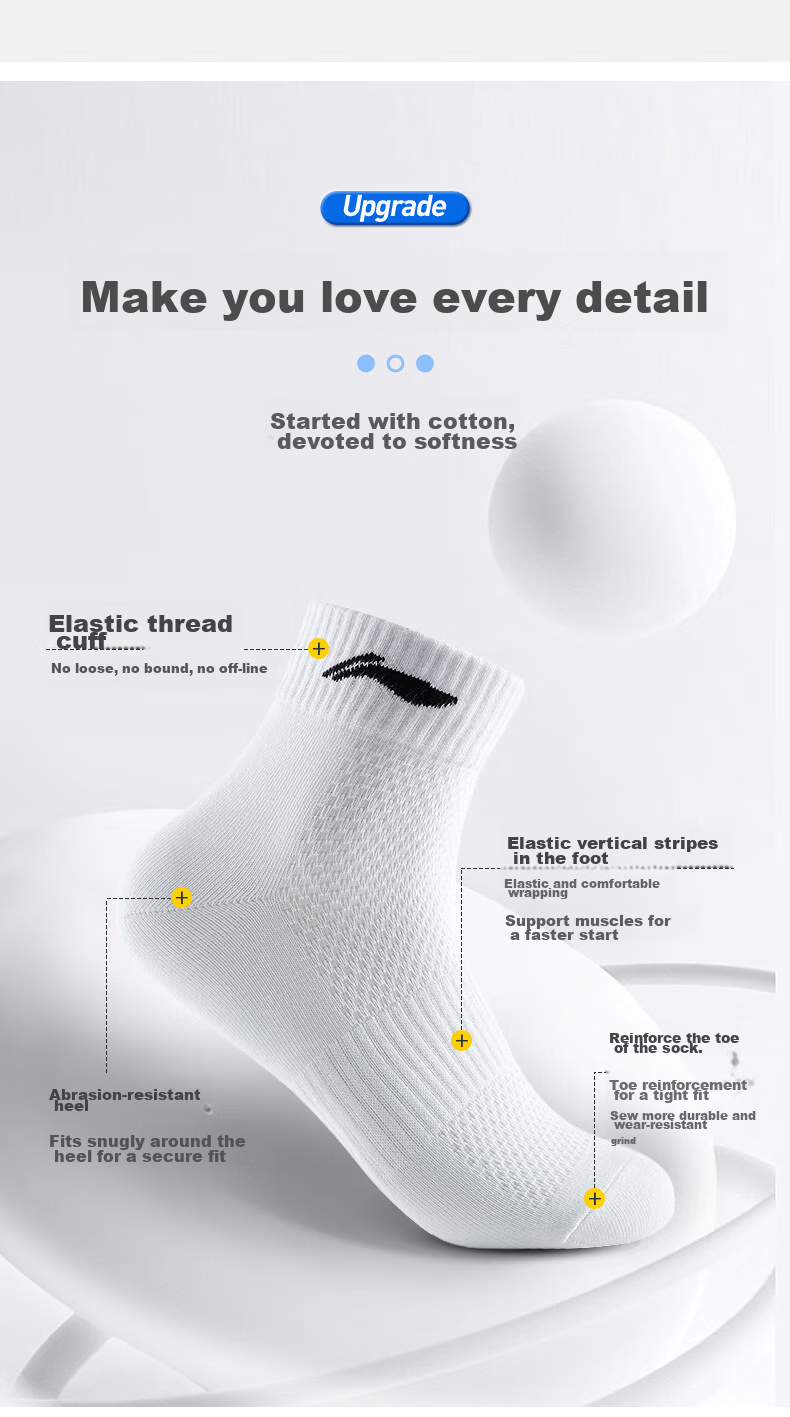 Li-Ning Socks Sports Socks for Men And Women, Running Socks, Table Tennis Socks, Badminton Basketball Socks, Odor-Resistant Breathable Sweat-Absorbing Non-Slip Cotton Socks 6