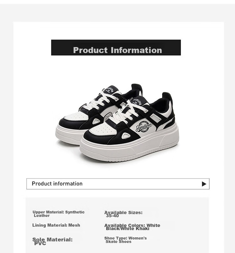TonLion Women's Shoes, Autumn Season Footwear, Thick-Soled Sneakers for Women, Casual Dad Shoes, Women's Sports White Sneakers, White And Black, Size 37 4