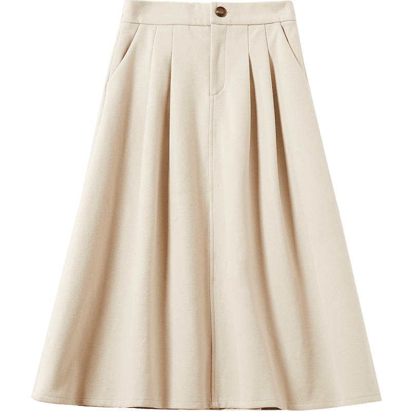 Dme [A-Line Skirt] Winter Commute Mid-High Waist Solid Color A-Line Skirt Casual Midi Skirt, Apricot Color, XL